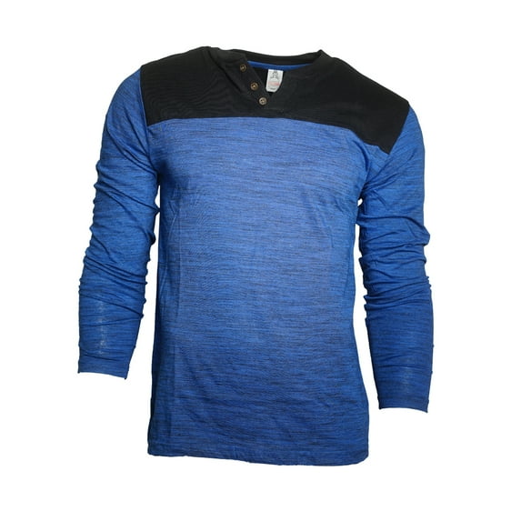 Men's Long Sleeve Shirt Two Tone 1/4 Button Up Classic Casual Stylish Shirt, Blue Black, S