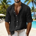 thumbnail image 1 of Men's Long Sleeve Shirt V Neck Casual Button Down Blouse Solid Color Loose Tops Comfy Lightweight Tee, 1 of 4
