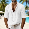 thumbnail image 1 of Men's Long Sleeve Shirt V Neck Casual Button Down Blouse Solid Color Loose Tops Comfy Lightweight Tee, 1 of 6