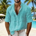 thumbnail image 1 of Men's Long Sleeve Shirt V Neck Casual Button Down Blouse Solid Color Loose Tops Comfy Lightweight Tee, 1 of 6
