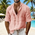 thumbnail image 1 of Men's Long Sleeve Shirt V Neck Casual Button Down Blouse Solid Color Loose Tops Comfy Lightweight Tee, 1 of 6