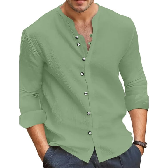 Men's Long Sleeve Shirts Band Collar Button Down Shirts Dress Shirts