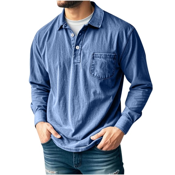 Men's Long Sleeve Shirts Casual Banded Bottom Stretch Classic Golf Shirt Button Collared Pullover