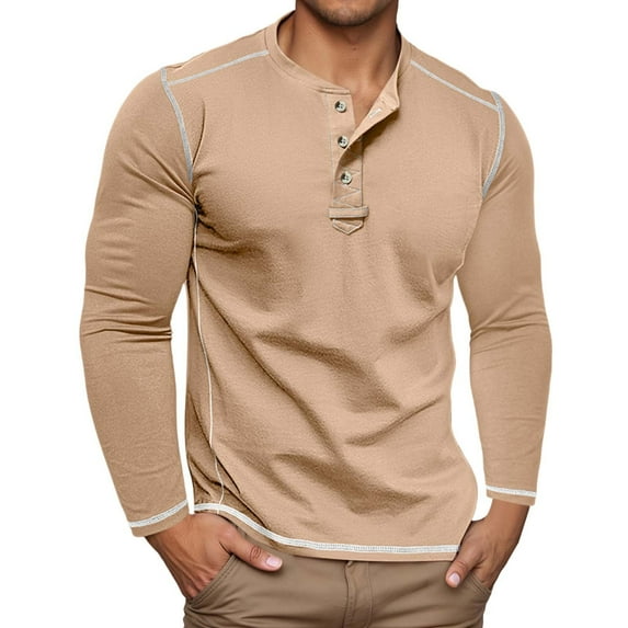 Men's Long Sleeve Shirts Casual Men's Heavyweight Shirt Long Sleeve Casual T Shirt Slim Fit Solid Top for Fall Winter Daily Wear Comfortable Breathable