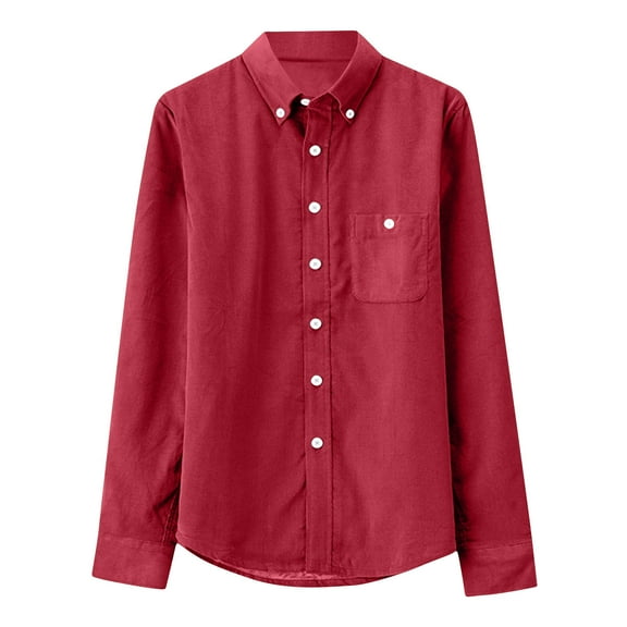 Men's Long Sleeve Shirts Casual Regular-Fit Button Down Tops With Pocket Solid Color Blouse
