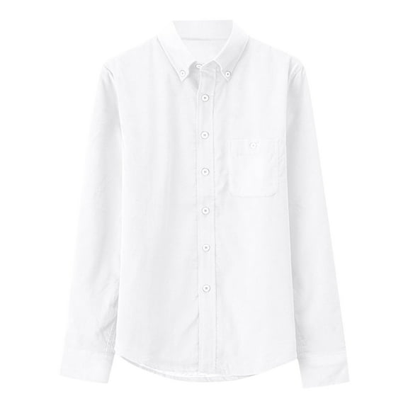 Men's Long Sleeve Shirts Casual Regular-Fit Button Down Tops With Pocket Solid Color Blouse