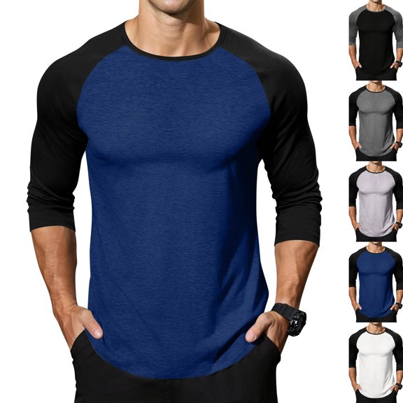 Men's Long Sleeve Shirts Crew Neck Baseball T Shirts Casual Moisture Wicking Athletic Raglan Tops Navy XL