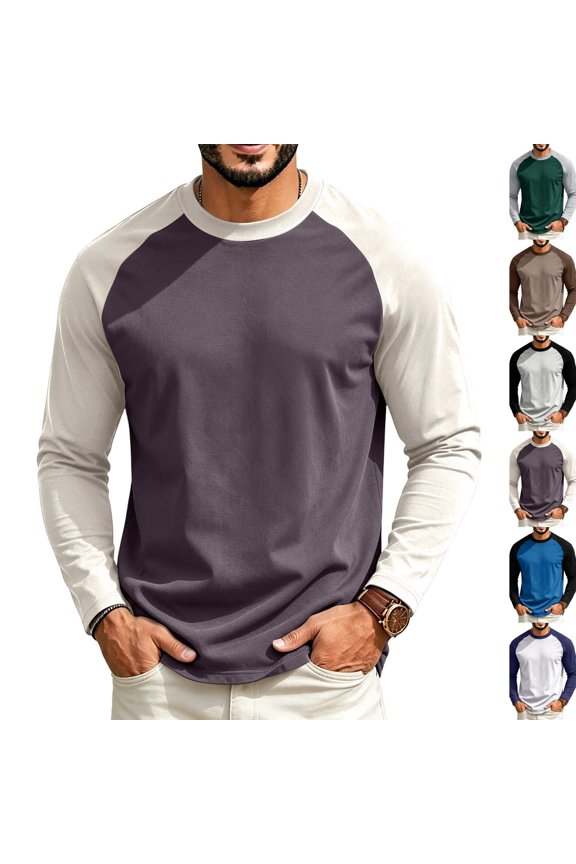 Men's Long Sleeve Shirts Crew Neck Baseball T Shirts Casual Wicking Athletic Raglan Tops Light Purple 270