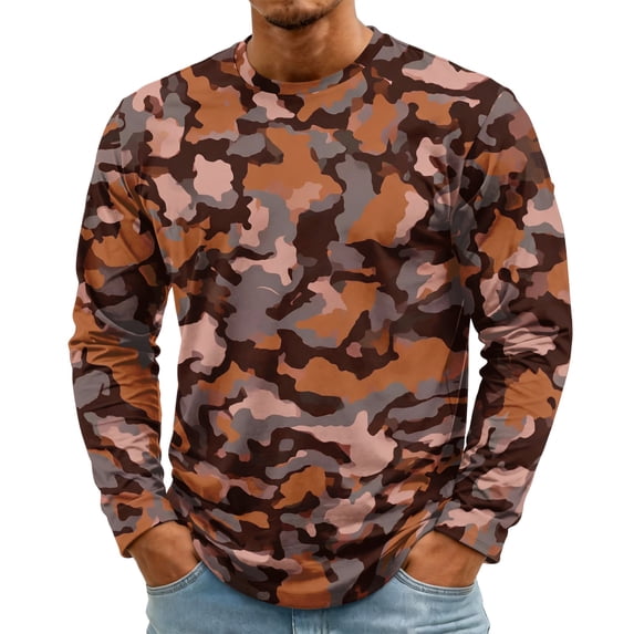 Men's Long Sleeve Shirts Crew Neck Camo T-Shirt Casual Athletic Shirts