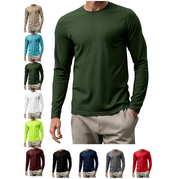 Men's Long Sleeve Shirts Crewneck T-Shirt Solid Color Mesh Fabric Moisture Wicking Lightweight Athletic Top