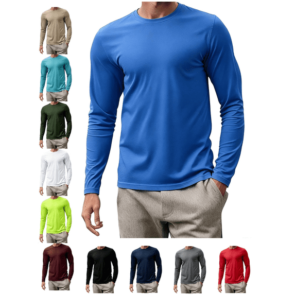 Men's Long Sleeve Shirts Crewneck T-Shirt Solid Color Mesh Fabric Moisture Wicking Lightweight Athletic Top