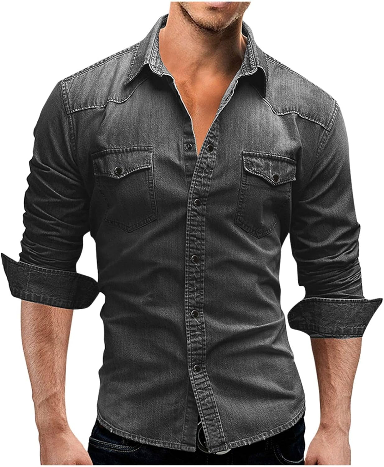 Men s Long Sleeve Shirts Jean Shirts Slim Fit Casual Button Down Shirts M 3XL Walmart