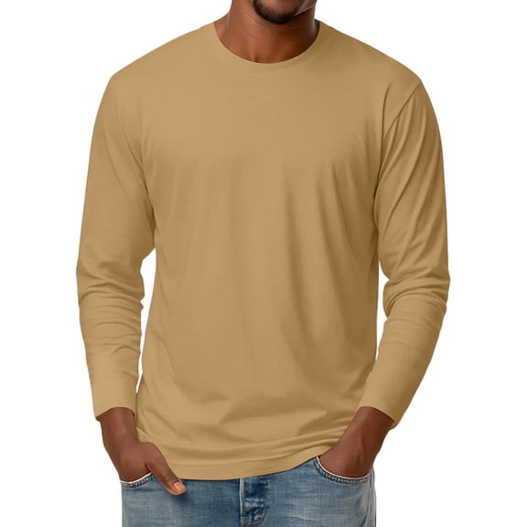 Men's Long Sleeve Shirts Men's Basic Round Neck Long Sleeve Bottoming Shirt Top