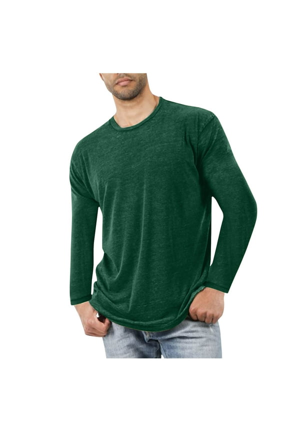 Men's Long Sleeve Shirts Ribbed Pullover Tees Sim Fit Thermal Tops Crew Neck Stretchy Undershirts Army Green L