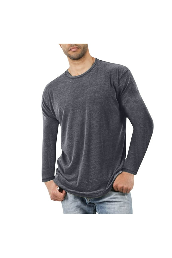 Men's Long Sleeve Shirts Ribbed Pullover Tees Sim Fit Thermal Tops Crew Neck Stretchy Undershirts Gray L