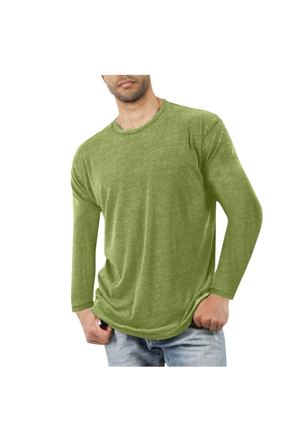 Men's Long Sleeve Shirts Ribbed Pullover Tees Sim Fit Thermal Tops Crew Neck Stretchy Undershirts Green L