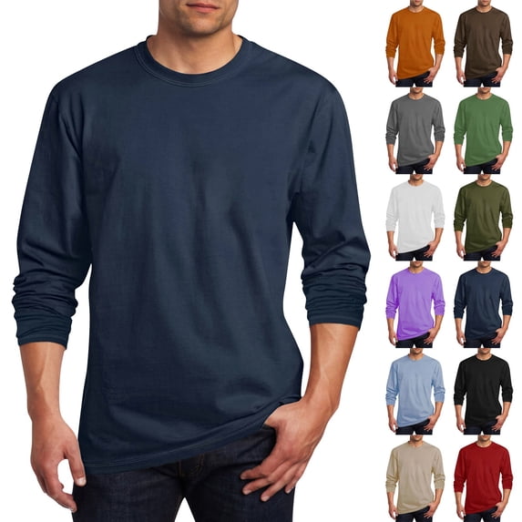 Men's Long Sleeve Shirts Solid Color Crew Neck T Shirt Casual Tops for Men Fall Layering Tops Classic Shirts Orange XL
