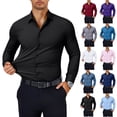 thumbnail image 1 of Men's Long Sleeve Shirts Solid Color Stretch Button Up Shirt Casual Shirts for Men Classic Collared Tops Red 2XL, 1 of 5