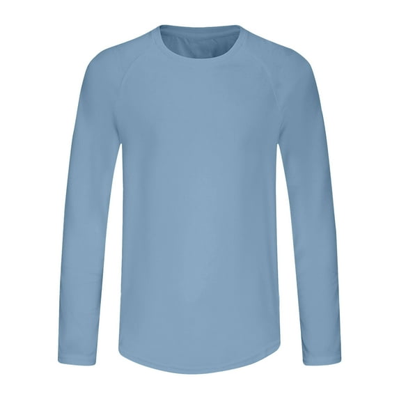 Men's Long Sleeve Shirts, Sun Protection Athletic Shirts for Hiking Running Lightweight Workout Solid Color Tee Light Blue XL