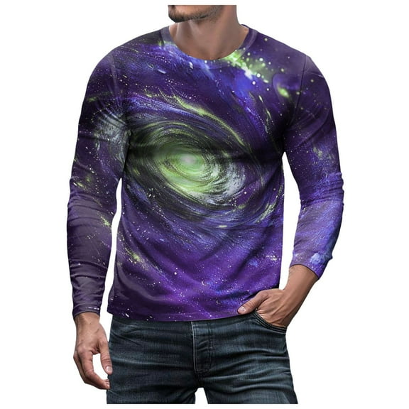 Men's Long Sleeve Shirts Tie Dye Letter Tshirt Crew Neck Casual Tee Tops Unisex 3D Graphic Print Shirts for Mens Women Fashion Undershirts