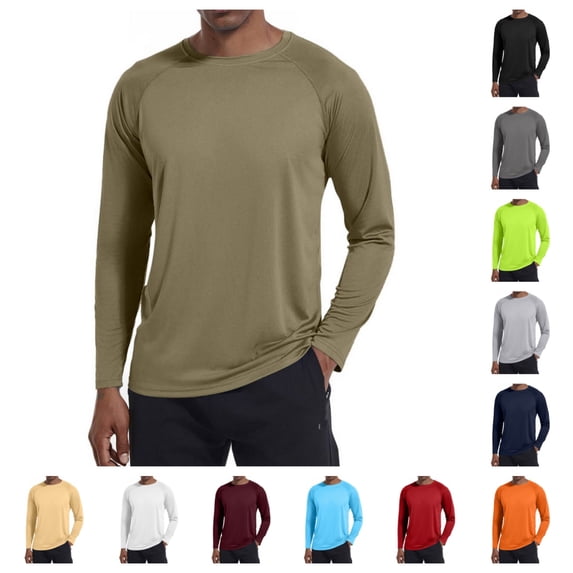 Men's Long Sleeve Shirts UPF 50+ UV Sun Protection Athletic Shirts for Outdoor Hiking Running Workout Rash Guard Army Green M