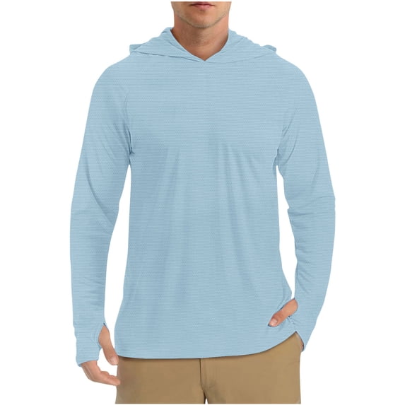 Men's Long Sleeve Shirts UV UPF 50+ Sun Protection Quick Dry Shirt Rash Guard Mesh Fishing Athletic T-Shirts Light Blue L