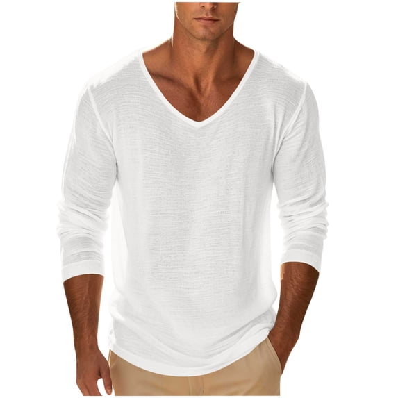 Men's Long Sleeve Shirts V Neck Solid Color Fashion Summer Shirts Loose Soft Comfort Casual Tee Shirts Basic Pullover Tops 2026