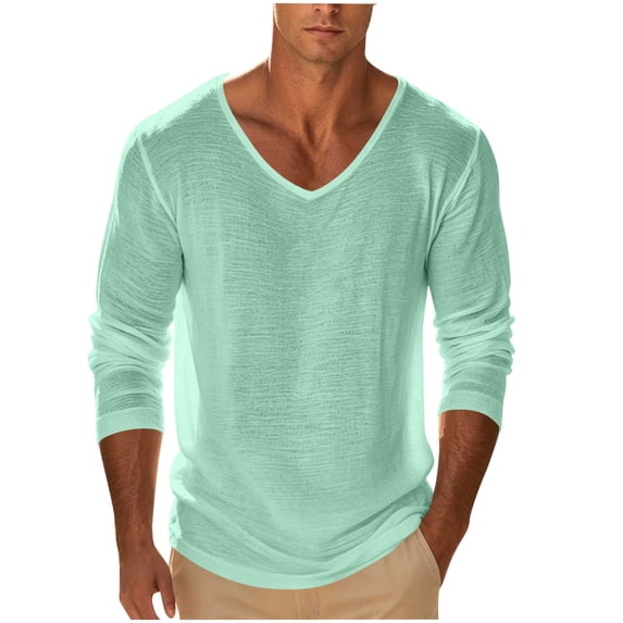 Men's Long Sleeve Shirts V Neck Solid Color Fashion Summer Shirts Loose Soft Comfort Casual Tee Shirts Basic Pullover Tops 2026