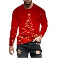 thumbnail image 1 of Men's Long Sleeve Slim Fit Christmas T Shirt with Glitter 3D Xmas Tree Print Crewneck Pullover Top Versatile Holiday Graphic Tee for Casual Outings, 1 of 5