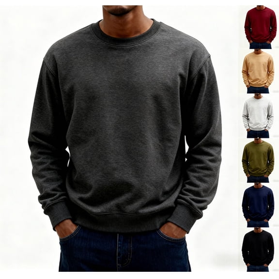 Men's Long Sleeve Soft Cozy Shirts Casual Comfort Fleece Classic Crewneck Sweatshirt,Dark Gray L