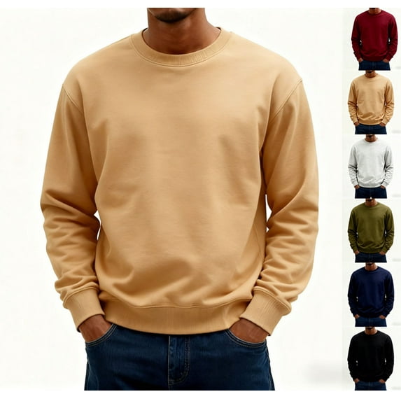 Men's Long Sleeve Soft Cozy Shirts Casual Comfort Fleece Classic Crewneck Sweatshirt,Earthy Yellow XL