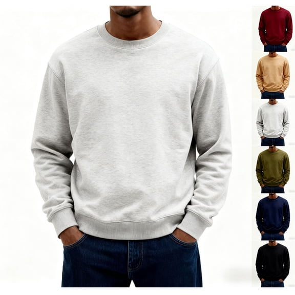 Men's Long Sleeve Soft Cozy Shirts Casual Comfort Fleece Classic Crewneck Sweatshirt,White M