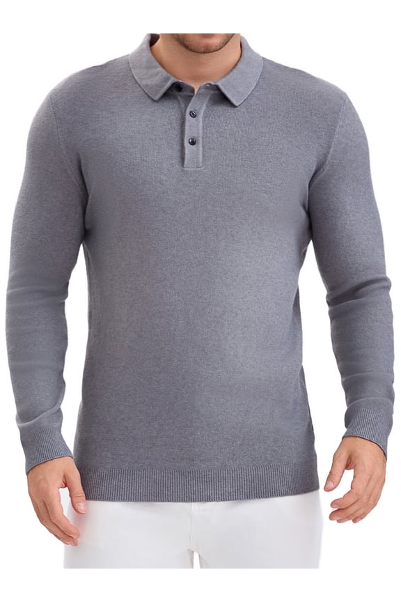 Men's Long Sleeve Solid Color Pullover Business Knitted Polo Shirt M Gray