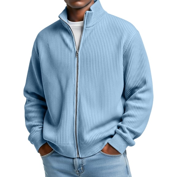 Men's Long Sleeve Stand Collar Outerwear Jacket with Zipper for Modern and Practical Daily Wear in Sleek Design Suitable for Work and Leisure Activities,Light Blue,2XL