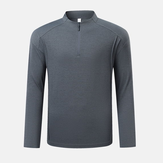 Men's Long Sleeve Stand Collar Quarter Zip Shirt, Elastic Breathable Workout Top for Gym, Running, Outdoor Activities, and Casual Wear