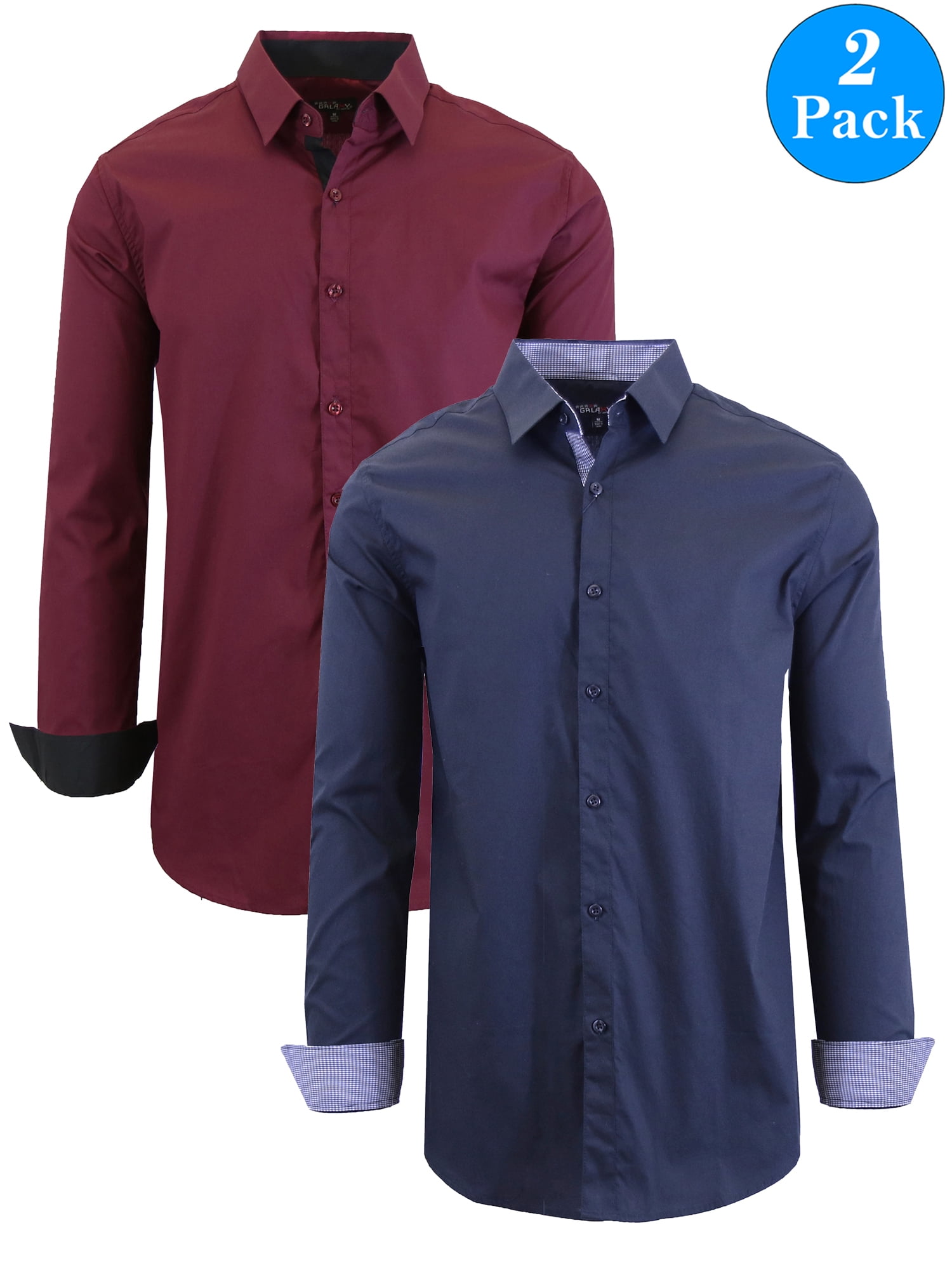 Men's Long Sleeve Stretch Cotton Dress Shirts (2Pack)