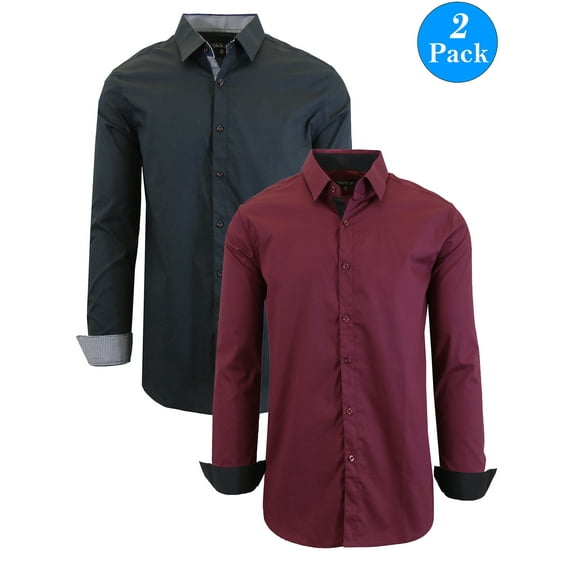 Men's Long Sleeve Stretch Cotton Dress Shirts (2-Pack)
