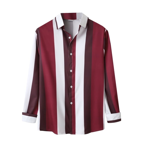 Men's Long Sleeve Striped Button Up Shirt Classic Collar Polyester/Spandex Breathable All Day Comfort Multiple Sizes Versatile for Casual & Formal
