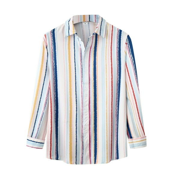 Men's Long Sleeve Striped Button Up Shirt Classic Collar, Polyester & Spandex, for Casual & Formal, Multiple Sizes