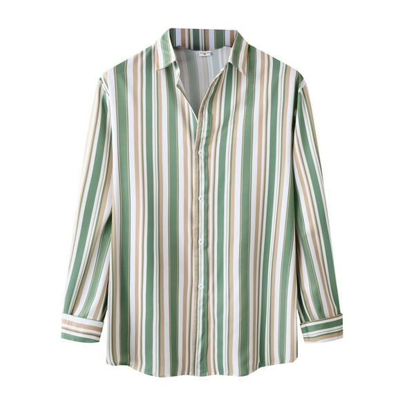 Men's Long Sleeve Striped Button Up Shirt Classic Collar, Polyester & Spandex, for Casual & Formal, Multiple Sizes
