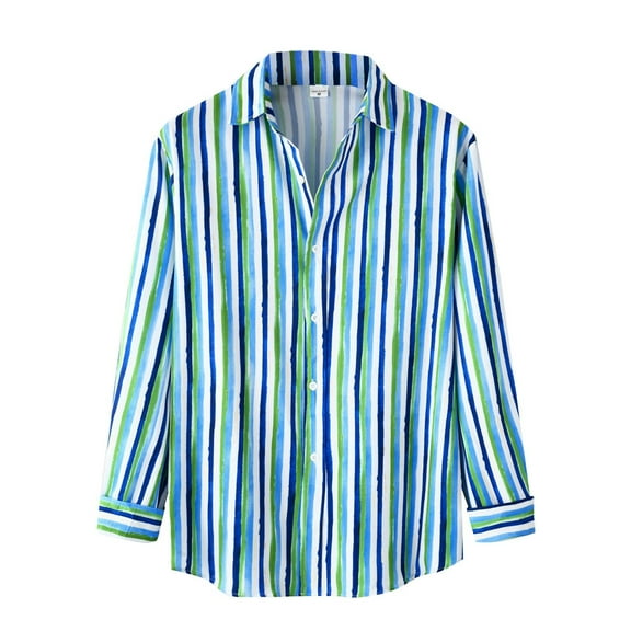 Men's Long Sleeve Striped Button Up Shirt Classic Collar, Polyester & Spandex, for Casual & Formal, Multiple Sizes