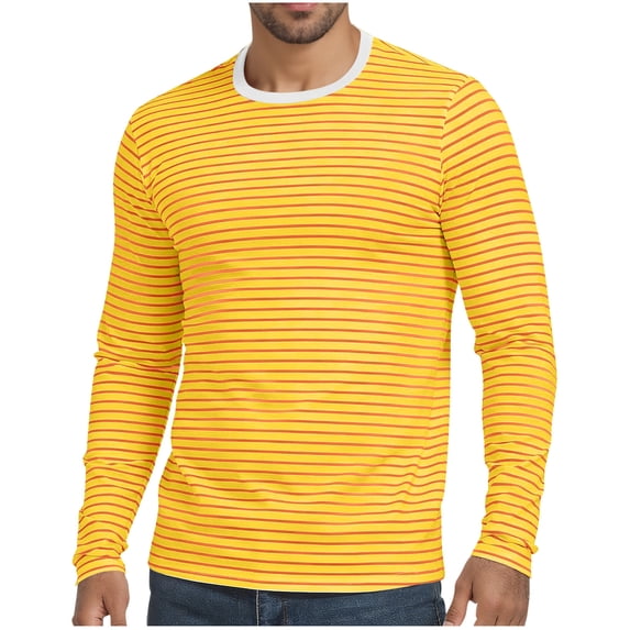 Men's Long Sleeve Striped T-Shirts Crew Neck Jersey Knit Top Classic Horizontal Stripe Regular Fit Pullover Soft Stretch Breathable Tee Casual Daily Wear Pajama