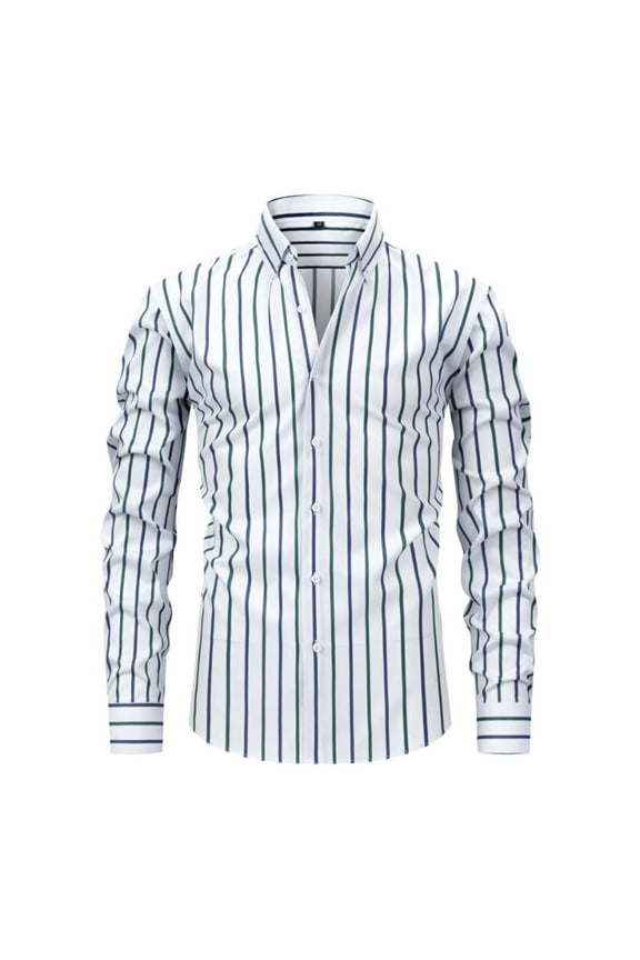 Men's Long Sleeve Stripes Shirts Casual Dress Shirt White XXXL