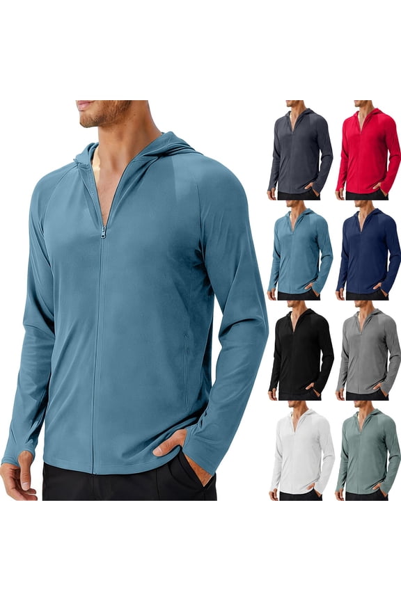 Men's Long Sleeve Sun Protection Shirt Quick Dry UPF 50+ Lightweight Fishing T-Shirt Crewneck Performance Activewear Outdoor Hiking Running Travel | Zenithor,Gray XL