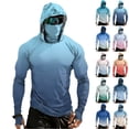 thumbnail image 1 of Men's Long Sleeve Sun Shirt with Hood and Mask, Ombre Color Block Design UPF 50+ Rash Guard, Lightweight Athletic Top Light pink S, 1 of 9