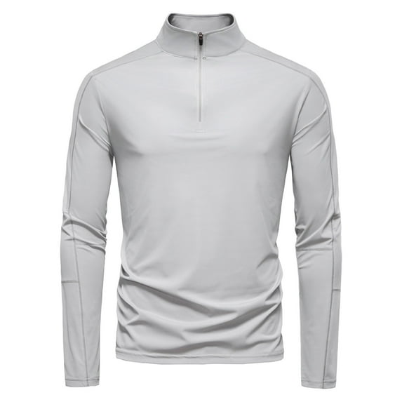 Men's Long Sleeve Sun Shirts Sunscreen UPF 100+ Half Zip Stand Up Collar Solid Color Tops Fishing Running Outdoor Blouse