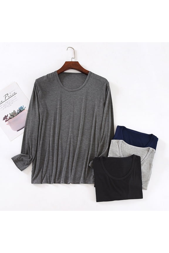 Men's Long Sleeve Super Soft Modal Undershirt Crewneck Pajama Tops Size L-4XL Navy