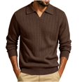 thumbnail image 1 of Men’s Long Sleeve Sweater Open V‑Neck Half Placket Textured Cable Knit Pullover Casual Relaxed Fit Collared Top, 1 of 8