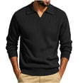 thumbnail image 1 of Men’s Long Sleeve Sweater Open V‑Neck Half Placket Textured Cable Knit Pullover Casual Relaxed Fit Collared Top, 1 of 8