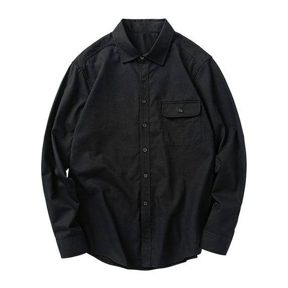 Men's Long Sleeve Sweatshirt Casual Solid Color Lapel Button Pocket Fashion Shirt Top Outdoor Winter Clothing Basic Fall Clothes